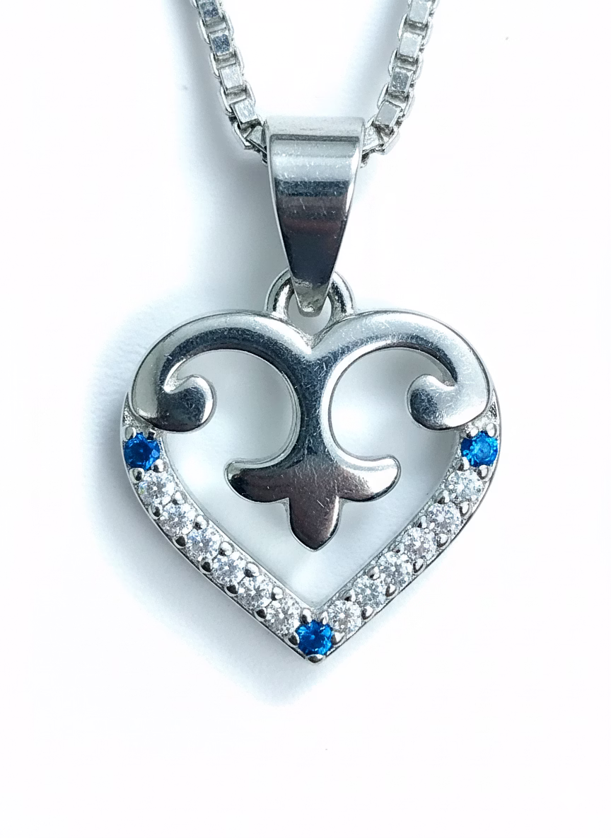 Silvara P16 925 Sterling Silver Heart Pendant with Blue & White Stone Accents | Modern Symbolic Design | Pendant Only (Without Chain) image 3