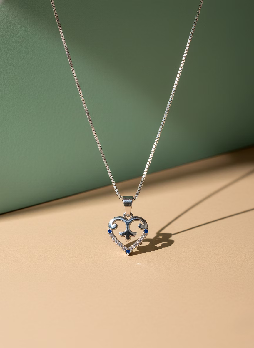 Silvara P16 925 Sterling Silver Heart Pendant with Blue & White Stone Accents | Modern Symbolic Design | Pendant Only (Without Chain) image 5