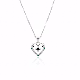 silvara p17 925 sterling silver heart pendant with green & white stone accents | modern symbolic design | pendant only (without chain)
