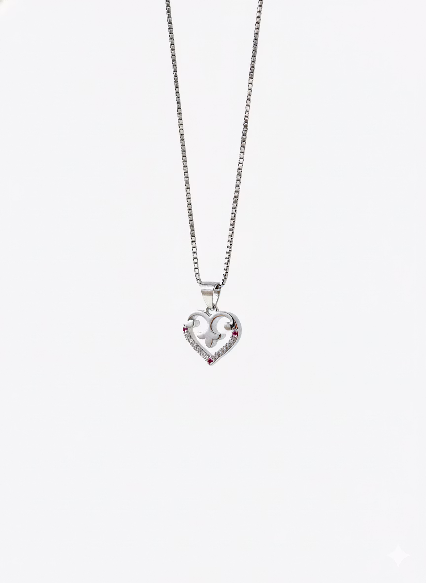 Silvara P18 925 Sterling Silver Heart Pendant with Pink & White Stone Accents | Modern Symbolic Design | Pendant Only (Without Chain) image 2