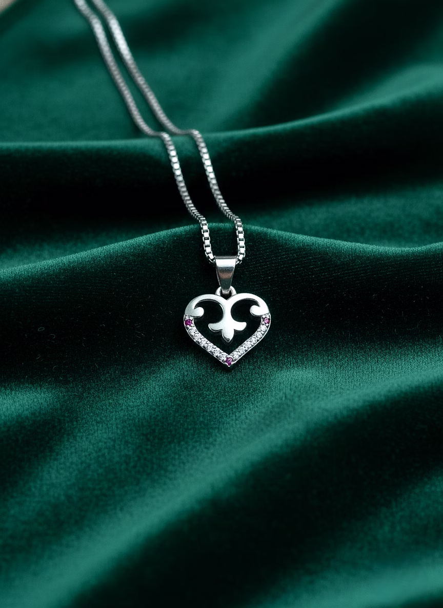 Silvara P18 925 Sterling Silver Heart Pendant with Pink & White Stone Accents | Modern Symbolic Design | Pendant Only (Without Chain) image 3