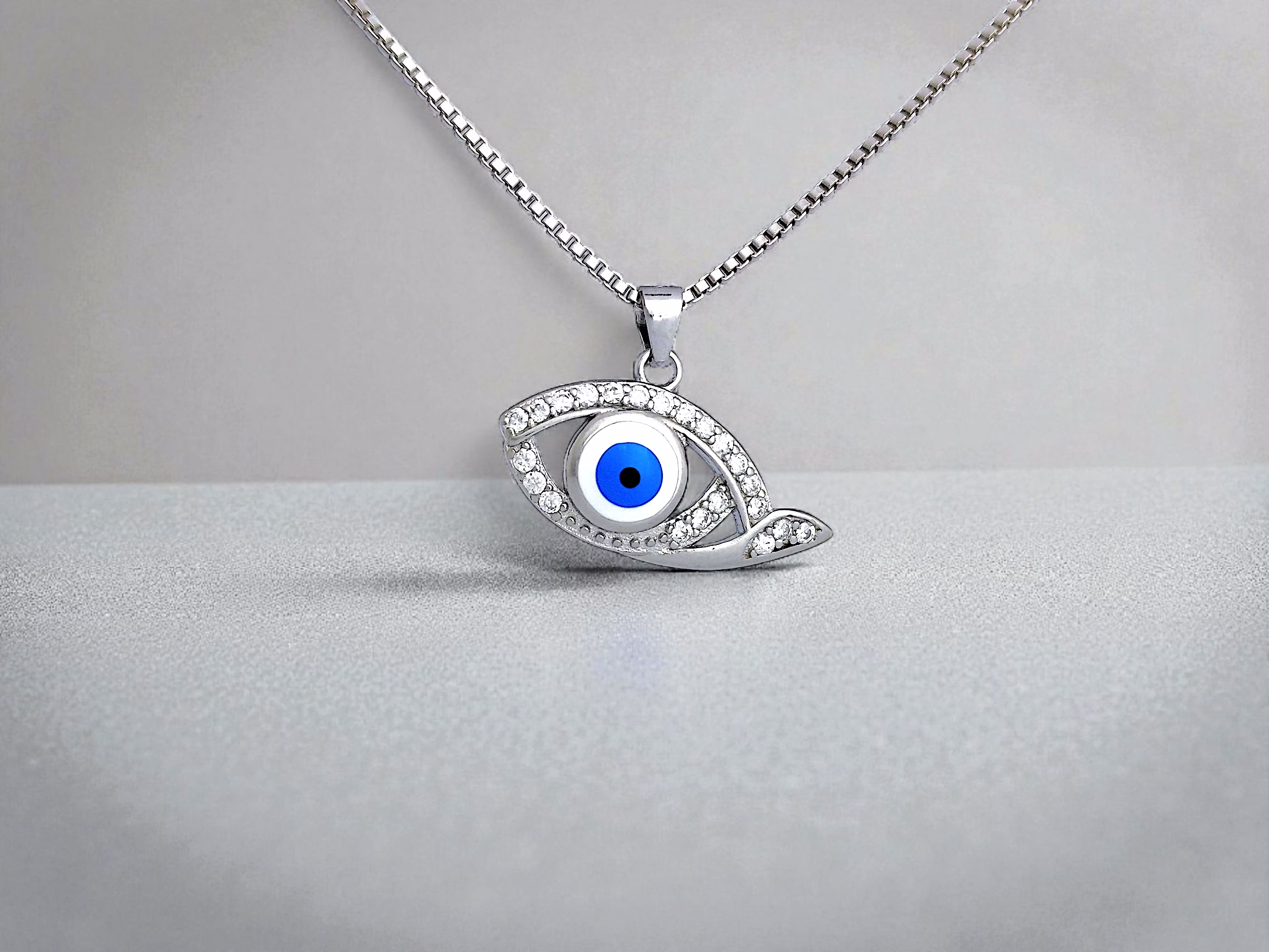 Silvara P19 925 Sterling Silver Evil Eye Pendant with Blue & White Stone Detailing | Minimal Protective Design | Pendant Only (Without Chain) image 3