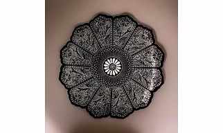 Art Plate (Thal) 600-Year-Old Bidri Silver Art Gifting Handicrafts with Sheesham Wood Stand