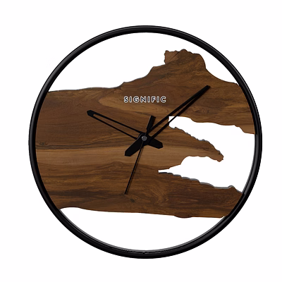 signific wooden wall clock 14 x 14 inches (35.5 cm) – premium mdf wood with natural brown wood grain
