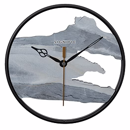 signific wooden wall clock 14 x 14 inches (35.5 cm) – premium mdf wood grey marble abstract print, modern open ring design, silent sweep wall clock for home & office