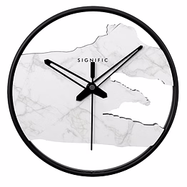 signific wooden wall clock 14 x 14 inches (35.5 cm) – premium mdf wood white marble abstract print_9013, modern open ring design, silent sweep wall clock for home & office