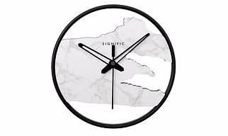 Signific Wooden Wall Clock 14 x 14 Inches (35.5 cm) – Premium MDF Wood White Marble Abstract Print_9013, Modern Open Ring Design, Silent Sweep Wall Clock for Home & Office
