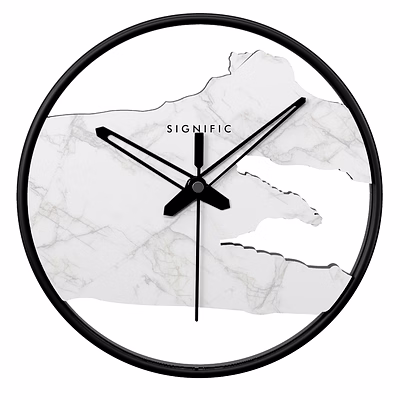 signific wooden wall clock 14 x 14 inches (35.5 cm) – premium mdf wood white marble abstract print_9013, modern open ring design, silent sweep wall clock for home & office