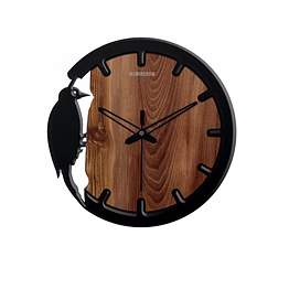 signific wooden wall clock 14 x 14 inches (35.5 cm) – premium mdf wood natural grain print with bird cut design_9021, modern silent wall clock for home & office