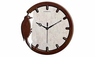Signific Wooden Wall Clock 14 x 14 Inches (35.5 cm) – Premium MDF Wood with Marble Texture Print, Bird Cut Designer Wall Clock 9022, Silent Quartz Clock for Home & Office Decor