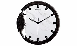 Signific Wooden Wall Clock 14 x 14 Inches (35.5 cm) | Premium MDF Wood with Dark Marble Print 9023 | Designer Bird Cut Silent Wall Clock for Home, Office & Living Room Decor