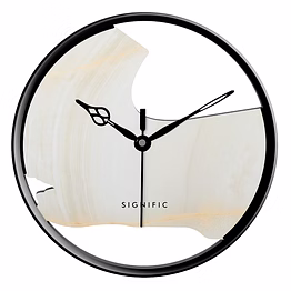 signific wooden wall clock 14 x 14 inches (35.5 cm) | premium mdf wood with elegant marble print 9042 | silent sweep modern designer wall clock for living room & office