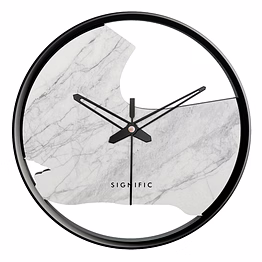 signific wooden wall clock 14 x 14 inches (35.5 cm) | premium mdf wood with grey marble print 9043 | silent sweep modern designer wall clock for living room, bedroom & office