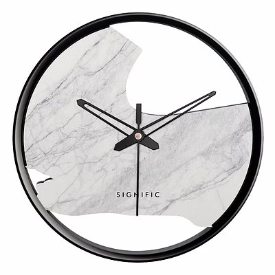 signific wooden wall clock 14 x 14 inches (35.5 cm) | premium mdf wood with grey marble print 9043 | silent sweep modern designer wall clock for living room, bedroom & office