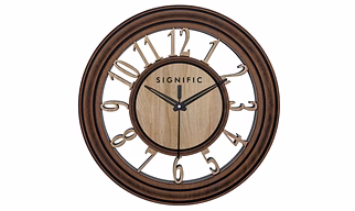 Signific Wooden Wall Clock 14 x 14 Inches (35.5 cm) | Premium MDF Wood with Natural Wood Printed Dial & 3D Cut Numbers 9053 | Silent Sweep Vintage Designer Wall Clock for Home & Office