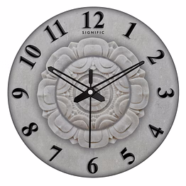 signific wooden wall clock 14 x 14 inches (35.5 cm) | premium mdf wood with stone texture floral printed dial & 3d black numbers 9061 | silent sweep designer wall clock for home & office