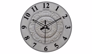 Signific Wooden Wall Clock 14 x 14 Inches (35.5 cm) | Premium MDF Wood with Stone Texture Floral Printed Dial & 3D Black Numbers 9061 | Silent Sweep Designer Wall Clock for Home & Office