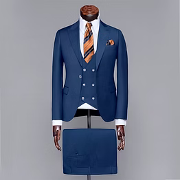 men’s classic navy blue 3-piece slim fit suit with double-breasted waistcoat