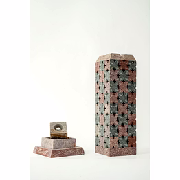 handcrafted stone lantern tower with cross pattern stick & candle holder | decorative tea light and incense stick holder | multi-color carved design | indoor home décor