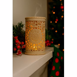 handcrafted marble floral stone candle holder for home decor and candle light dinner | decorative cylindrical vase | festive gifting