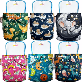 tokomamy leak proof reusable printed cloth diapers for babies | adjustable washable diapers + high absorbent 5-layer inserts | rash free, eco-friendly, 4–18 kg size | newborn to toddler (pack of 6 diaper + 6 insert pad) free size