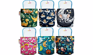TOKOMAMY Leak Proof Reusable Printed Cloth Diapers for Babies | Adjustable Washable Diapers + High Absorbent 5-Layer Inserts | Rash free, Eco-Friendly, 4–18 kg Size | Newborn to Toddler (Pack of 6 Diaper + 6 Insert Pad) Free Size