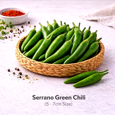 vayus global serrano green chili with 5 -7cm size