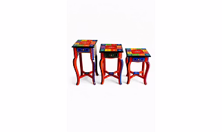 Handcrafted Wooden Side Table / Stool Set (Painted Handicraft Furniture)