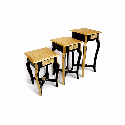 wooden pedestal brass table set