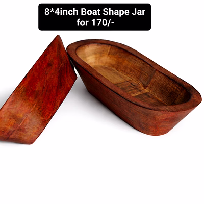 handcrafted wooden boat shape jar (8 × 4 inch)