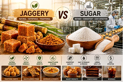 Jaggery and refined sugar comparison for food manufacturing