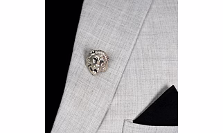 925 Sterling Silver , Lion Head Lapel Pin for Men`s Jacket / Coat