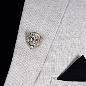 925 Sterling Silver , Lion Head Lapel Pin for Men`s Jacket / Coat