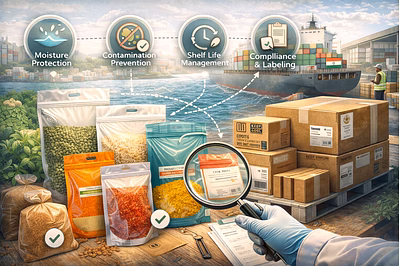 Export-grade packaging protecting agro products prepared for international shipping.