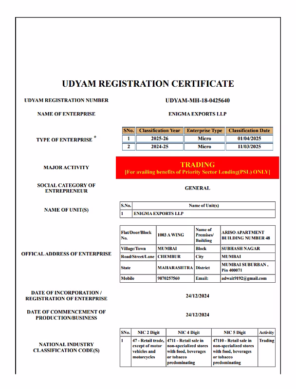 MSME Certificate