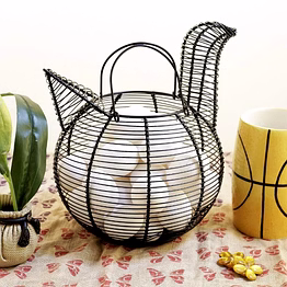 egg basket - perfect mesh wire design storage basket for collecting & unique way to store and display your backyard eggs on your countertop - black metal - made up of powder coated wire that protects you from corrosion and prevent breakage. storage enough for 25 eggs ✔️chicken design