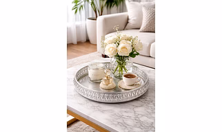 Elegant Silver Decorative Serving Tray 10 Inch | Round Metal Tray for Coffee Table, Home Decor, Candle & Perfume Organizer