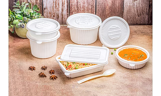 CLEARTH CPLA Disposable Containers for Food with Lids | Leakproof Biodegradable Compostable Storage Meal Boxes | Freezer, Microwave & Heat Safe