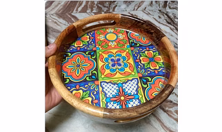 Mango Wood Epoxy Resin Round Serving Tray & Platter