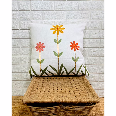 flower shape hand embroidered cushion cover 18x18