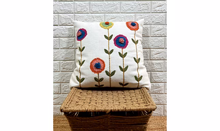 Handicraft Cotton Cushion Cover Embroidery Decorative Boho Pillow Flower 18x18