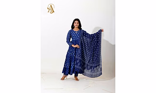 Indigo Bloom Tiered Anarkali Set