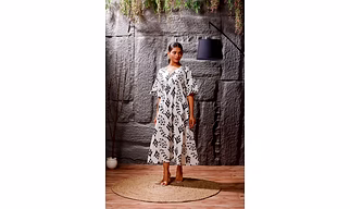 Noir Garden Cotton Midi Western Dress