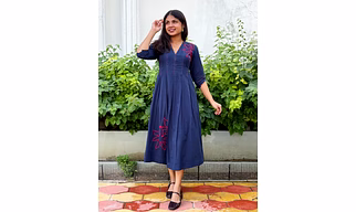 Cotton Flax Neelpari Pleated Dress