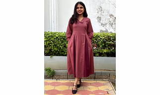 Rosewood Pleat Midi Cotton Flax Dress
