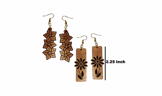 Handcrafted Laser-Cut Wooden Floral Drop Earrings – 2.25" Lightweight Boho Style