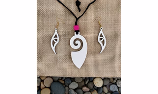 Handcrafted Artisanal Wooden Pendant Necklace & Matching Earring Set – Minimalist Spiral Design