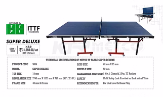 KTR Metco Table Tennis Table Super Deluxe (TTFI Approved)