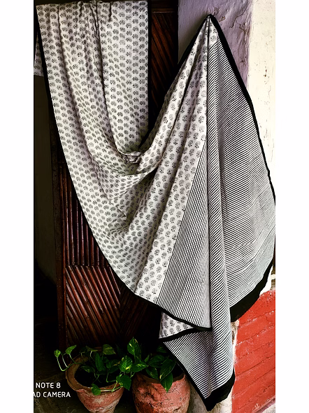 Block Print Saree Black & White
