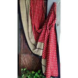 block print saree maroon & black